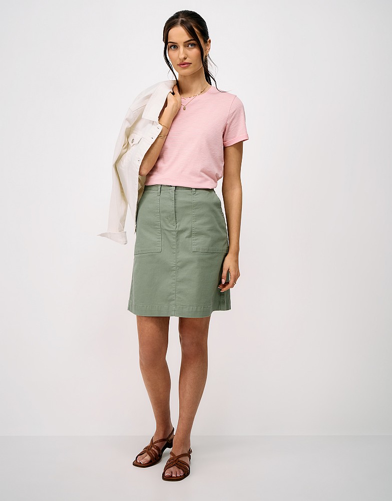 Cotton-Slub Perfect Crew Tee in Pink and White Stripes