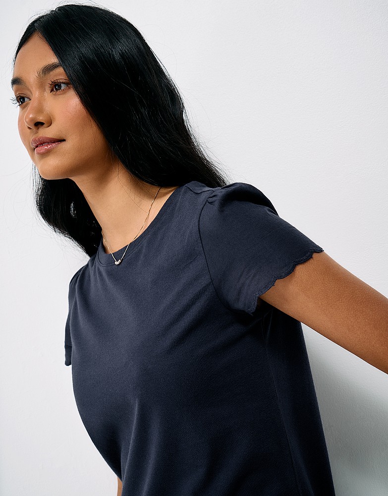 Angel Sleeve Flutter Top in Navy