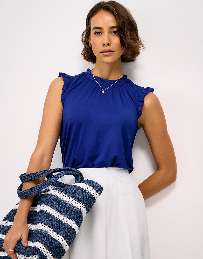 Modal Frill Vest Top in Dark Blue