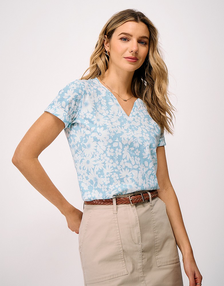 Notch Neck Printed T-Shirt in Blue Kylie Floral