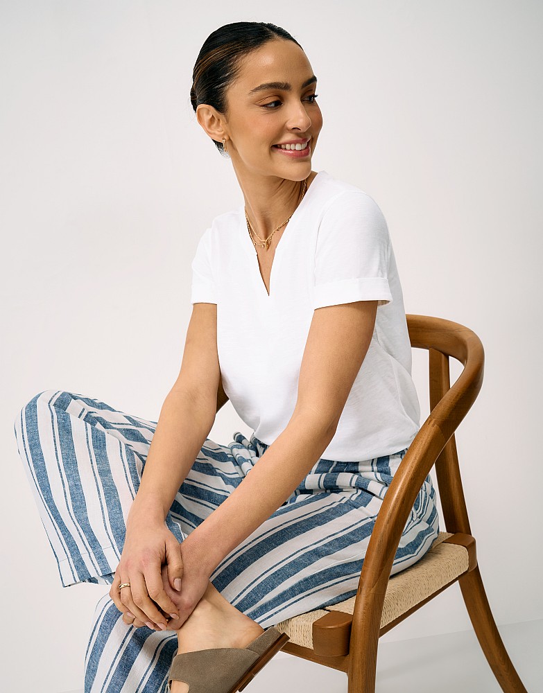 Notch Neck Cotton T-Shirt in White