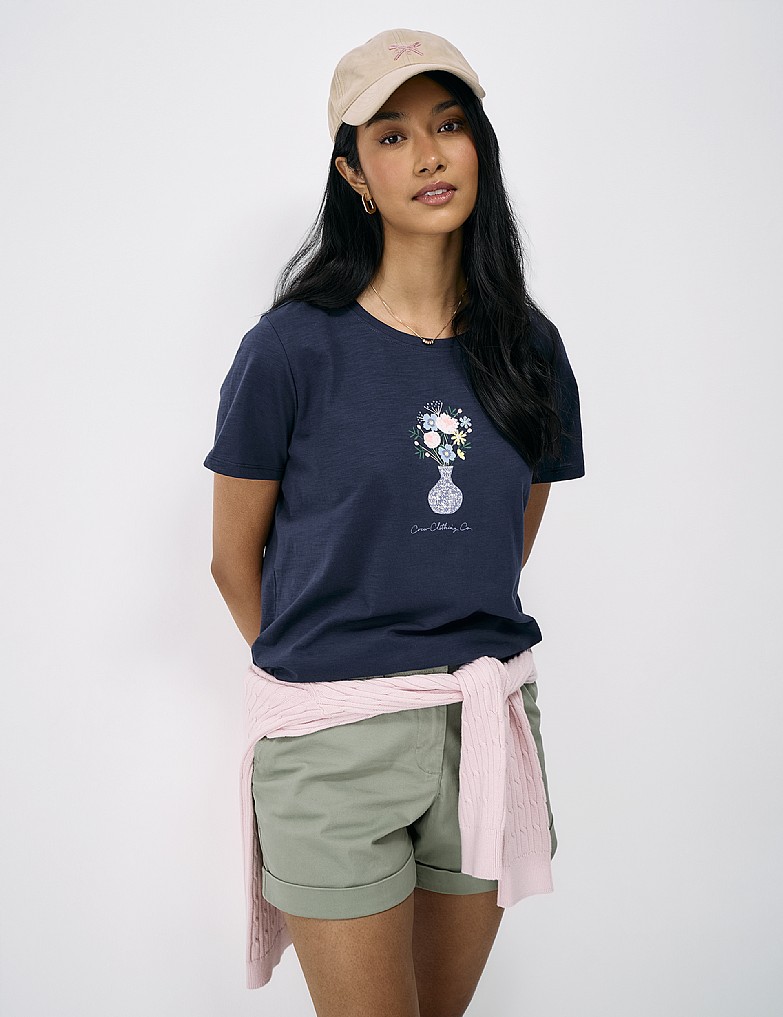 Cotton Graphic Tee in Navy