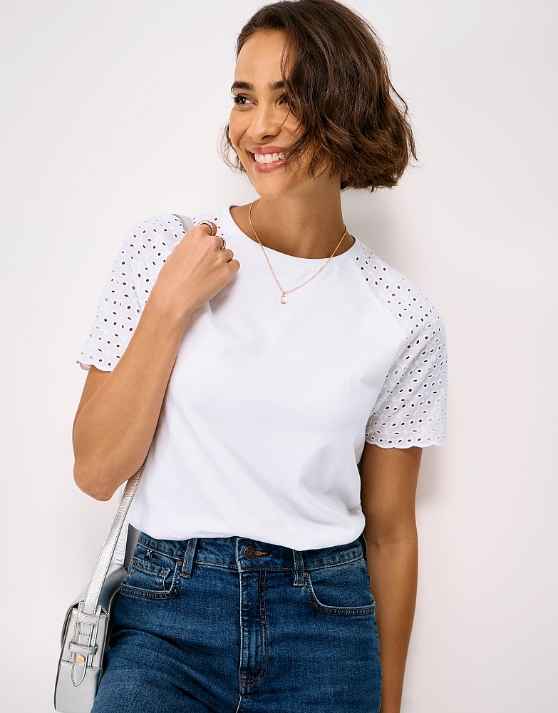 Cotton Broderie Anglaise Top in White