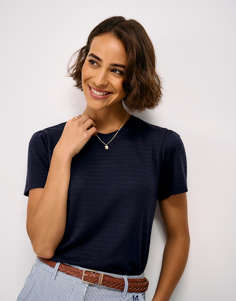Textured Stripe Tee in Navy