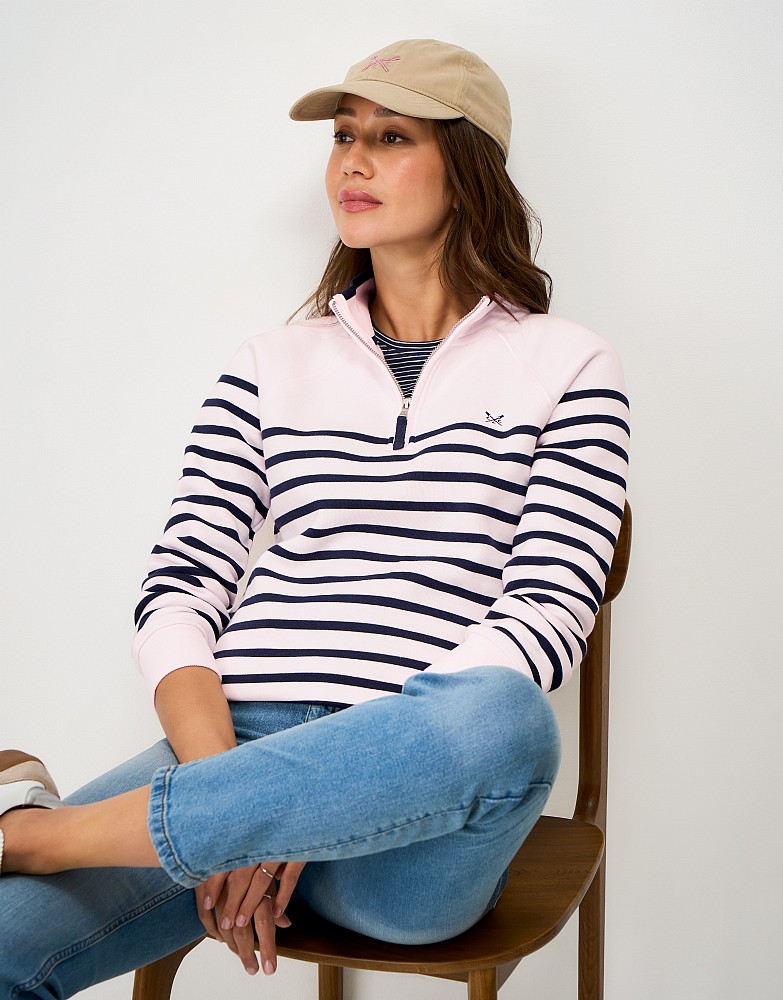 Half-Zip Sweatshirt in Pink and Navy Stripe
