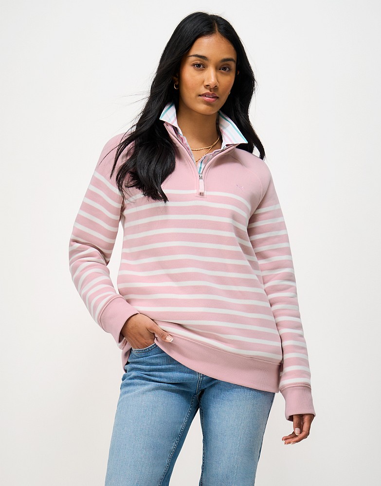 Half Zip Sweatshirt in Pink and White Stripe