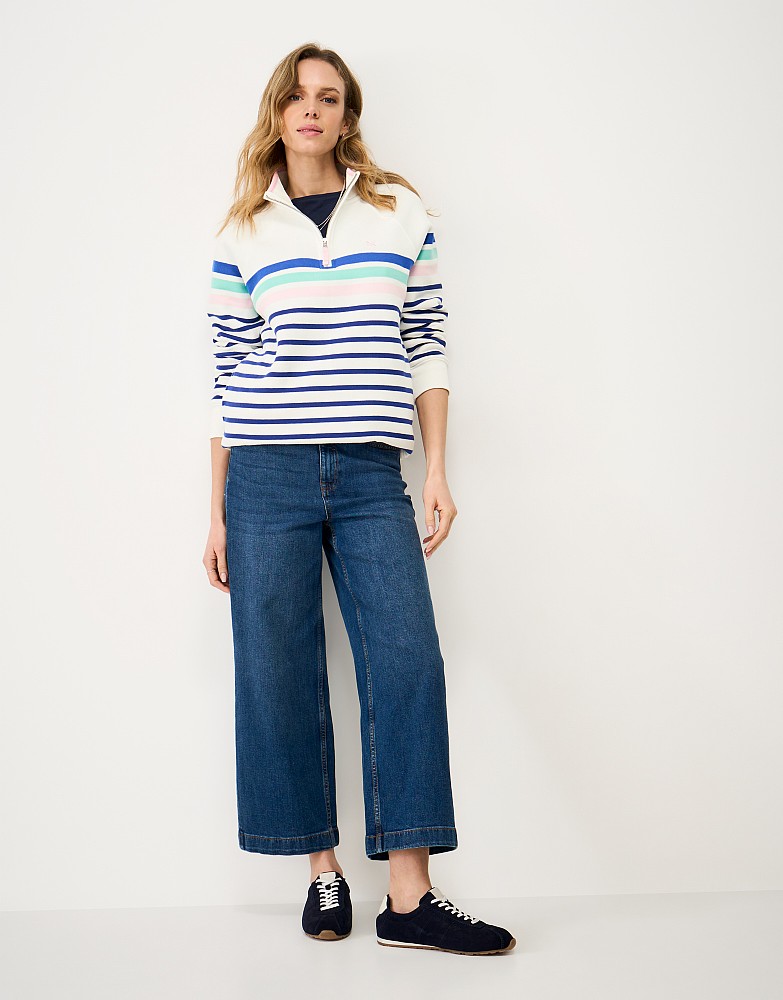 Half-Zip Sweatshirt in White, Blue & Pink