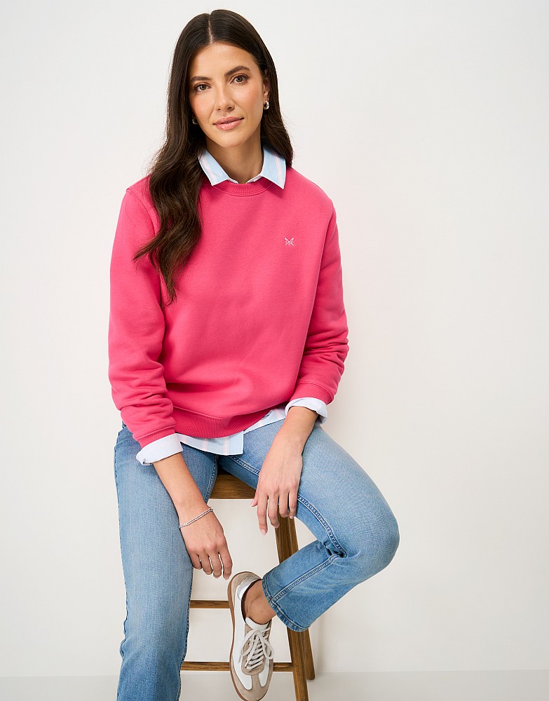 Soft Cotton-Mix Crew Sweatshirt in Raspberry Pink