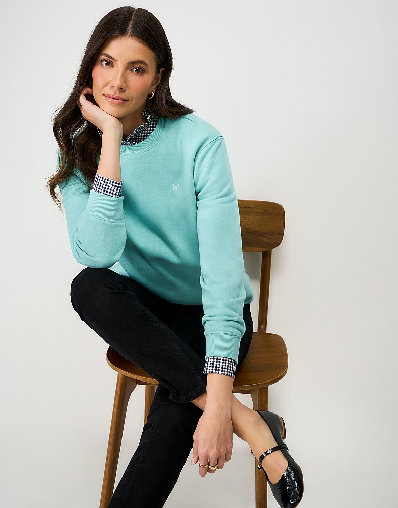Soft Cotton-Mix Crew Sweatshirt in Aqua Blue
