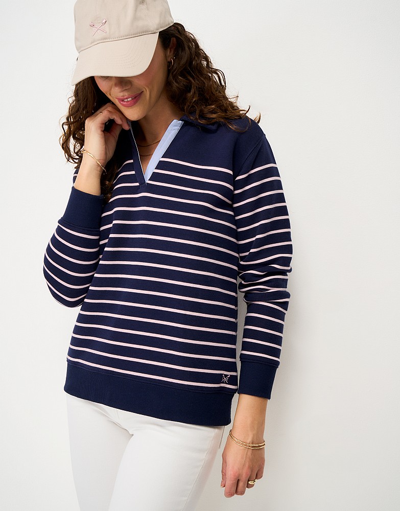 Sandy Flip Collar Sweater in Navy & Pink