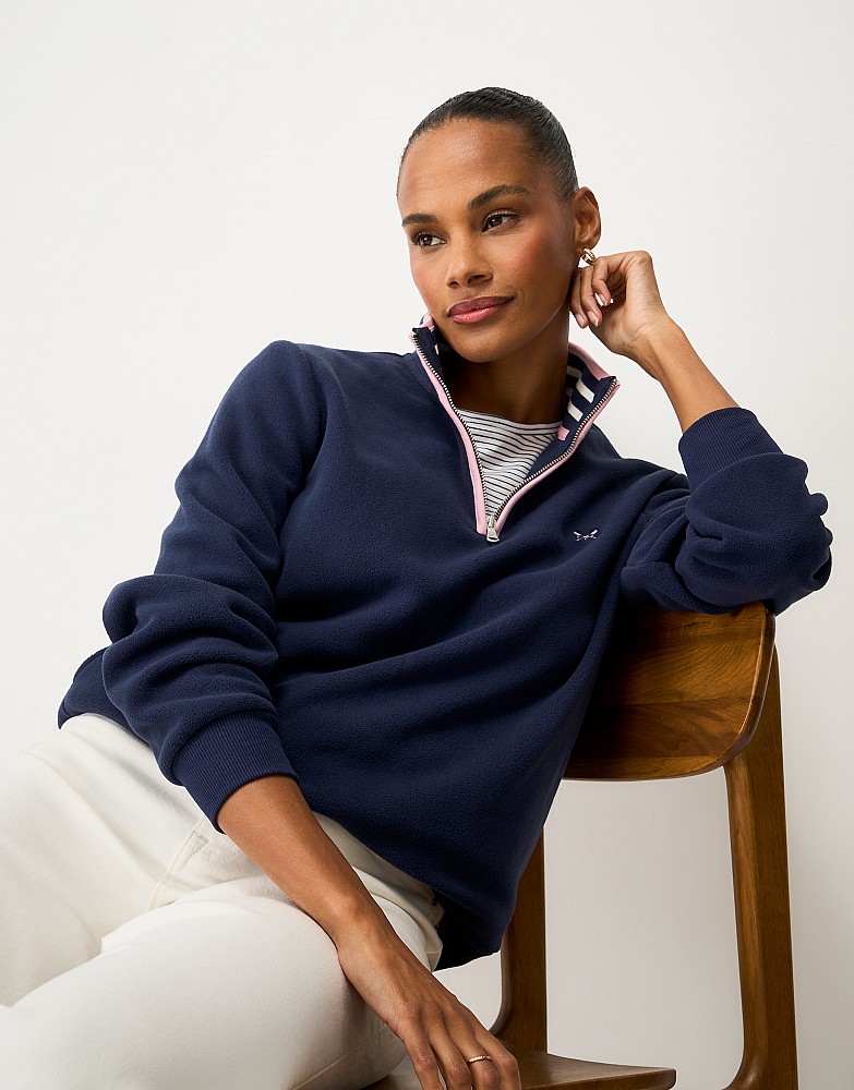 Micro Fleece Quarter Zip Sweat in Navy