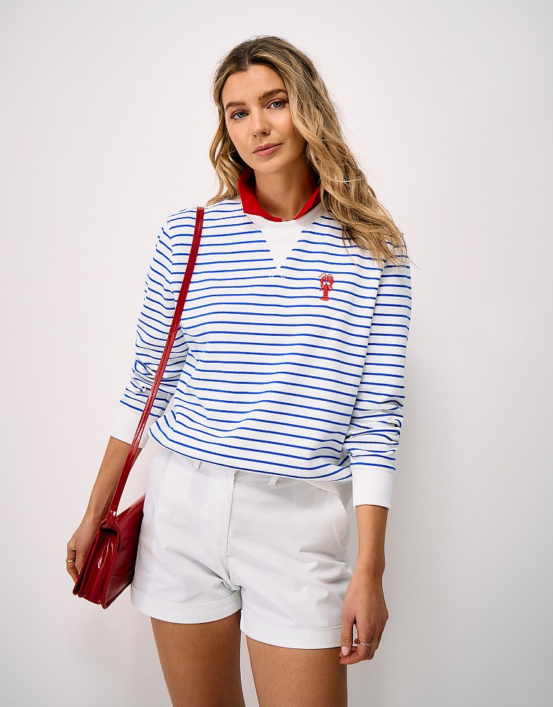 Lobster Embroidered Sweatshirt in White and Navy