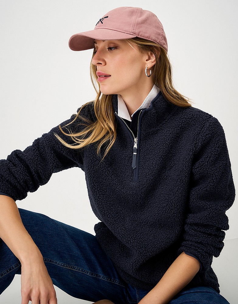 Borg Boucle Bonded Half Zip in Navy