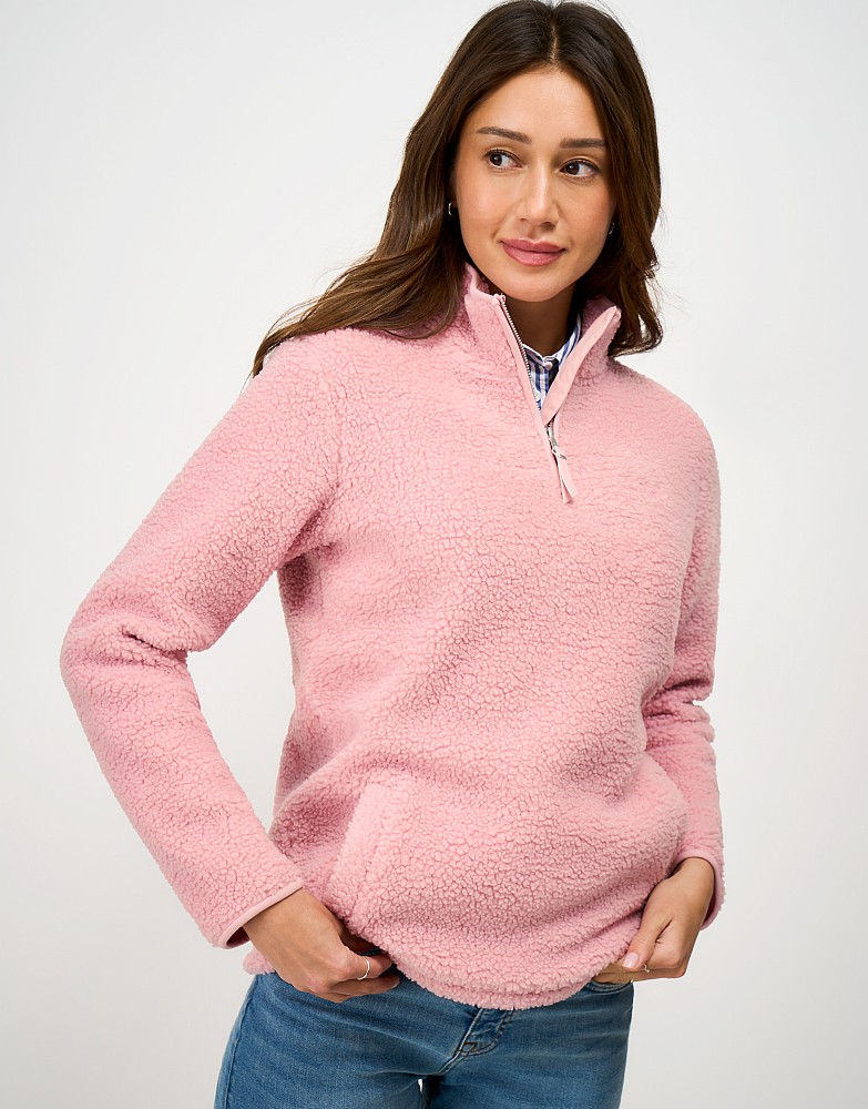 Borg Half Zip Sweatshirt in Pink