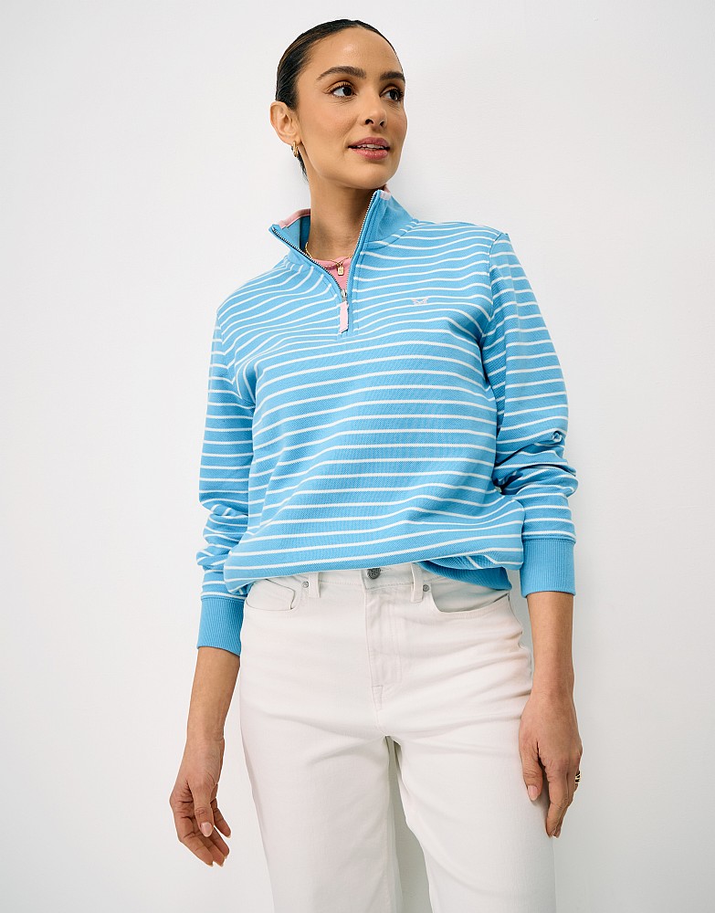 Pique Half Zip Sweatshirt in Blue and White Stripes