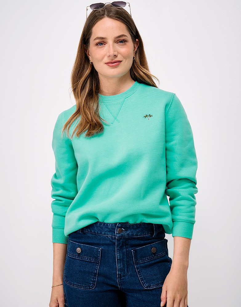 Palm Tree Embroidered Crew-Neck Sweatshirt in Blue
