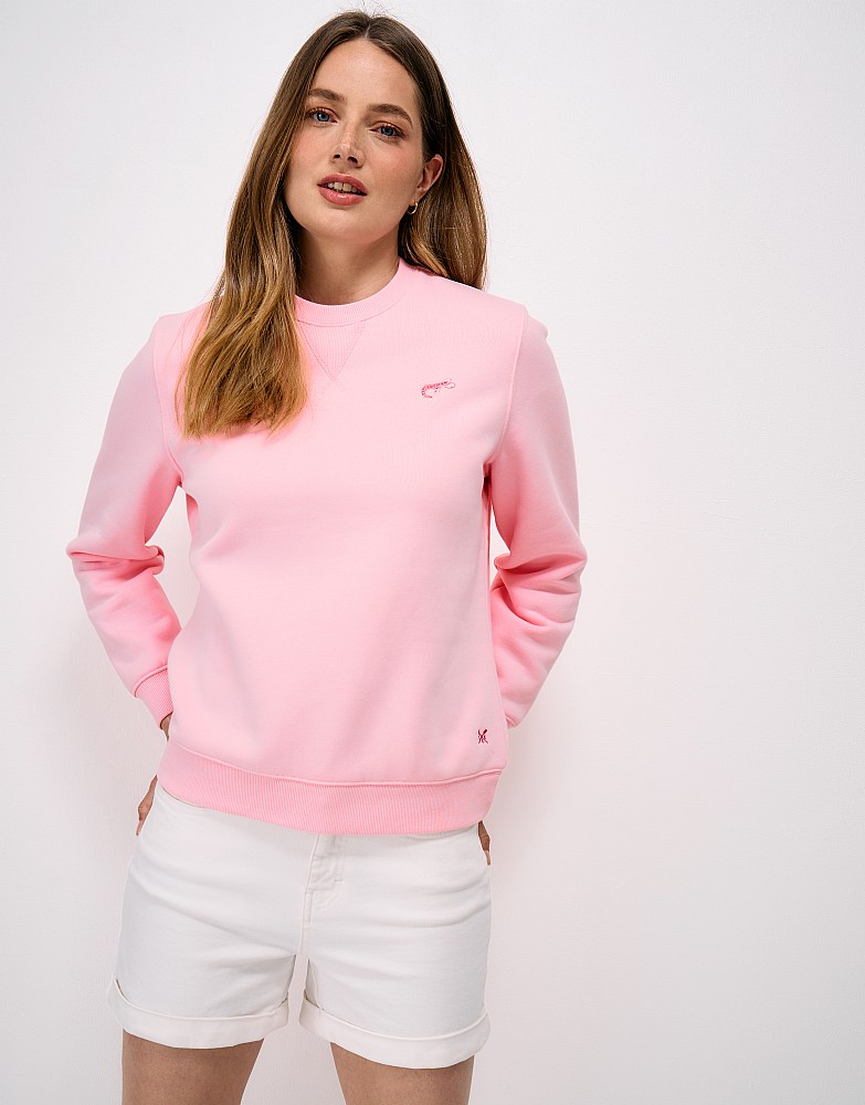Prawn Embroidered Crew-Neck Sweatshirt in Pink