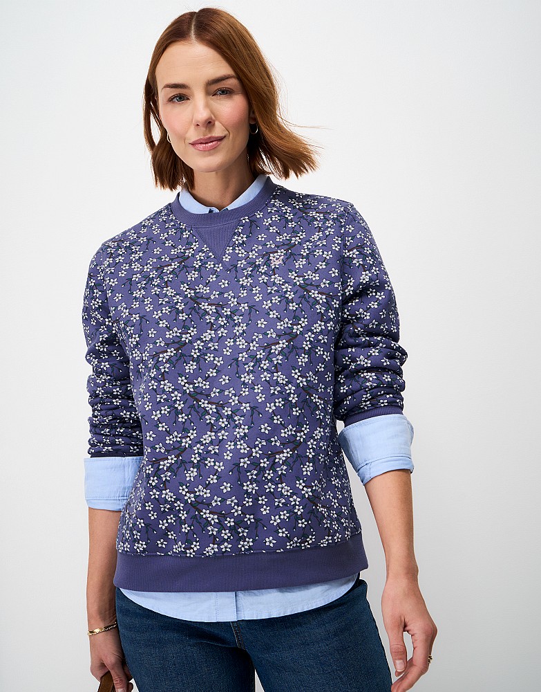 Printed Crew Neck Sweatshirt in Blue Floral