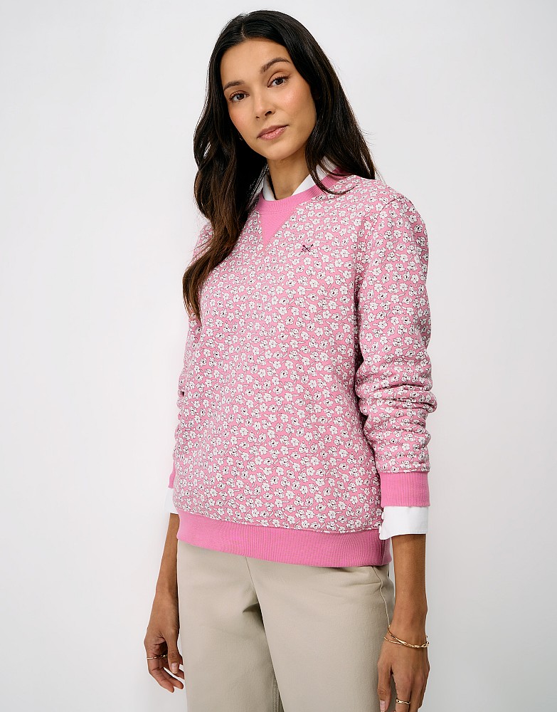 Printed Crew Neck Sweatshirt in Pink Floral