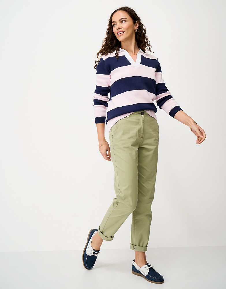 Garment Washed Chino Trousers in Olive Green