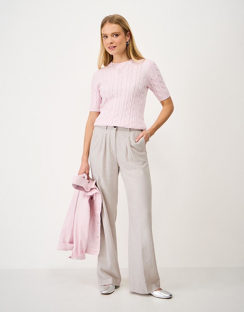 Linen Blend Wide Leg Trousers in Stone