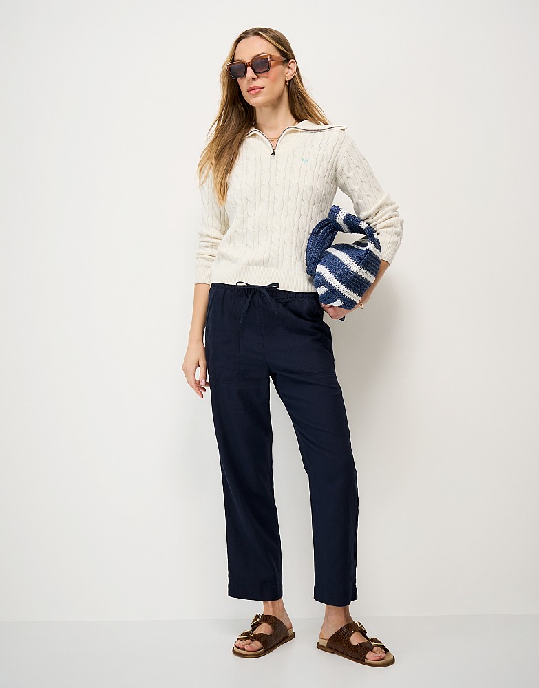 Tapered Leg Linen Trouser in Navy