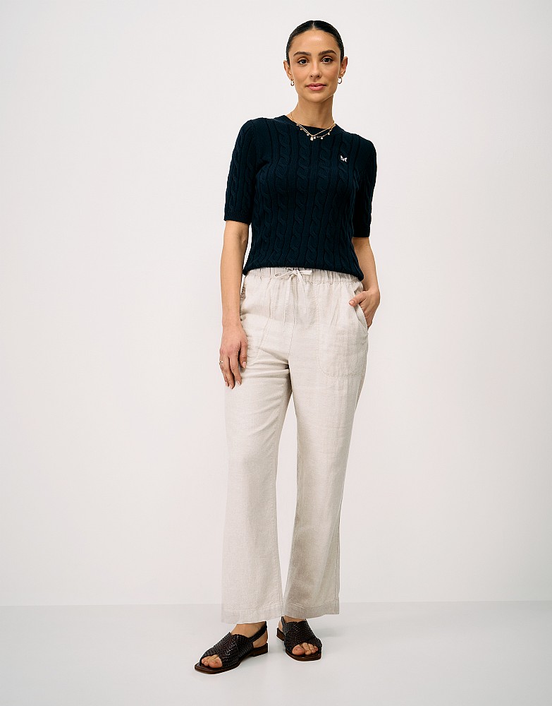 Tapered Leg Linen-Blend Trousers in Neutral