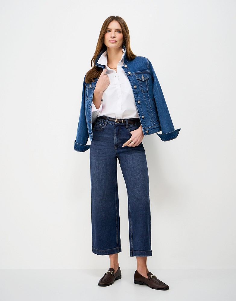 Wide Leg Cropped Jean in Midwash Blue