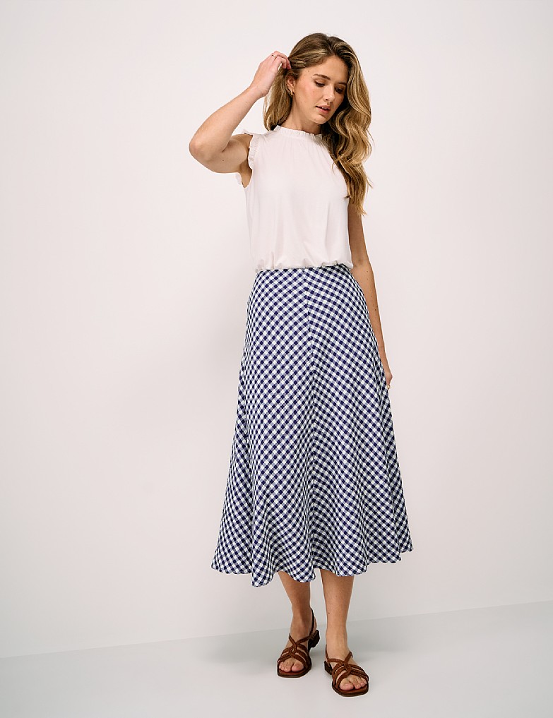 Jolene Seersucker Gingham Check Skirt in Blue