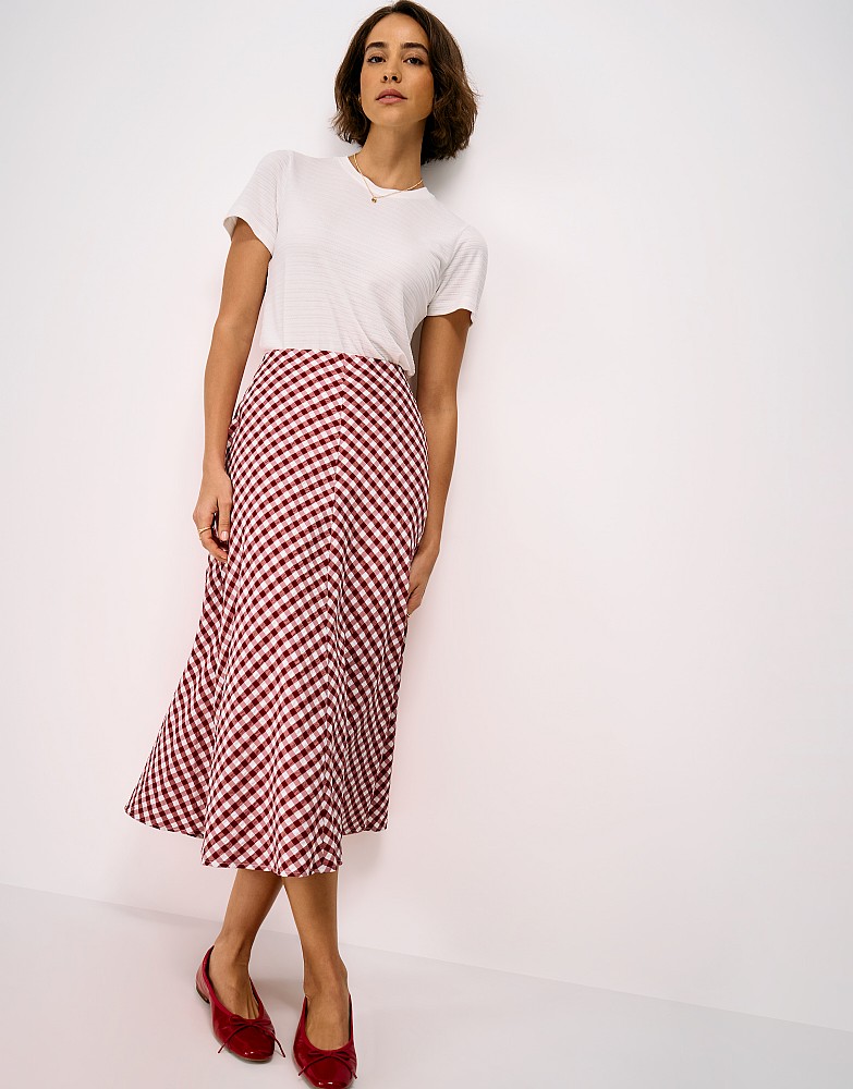 Jolene Seersucker Gingham Check Skirt in Red