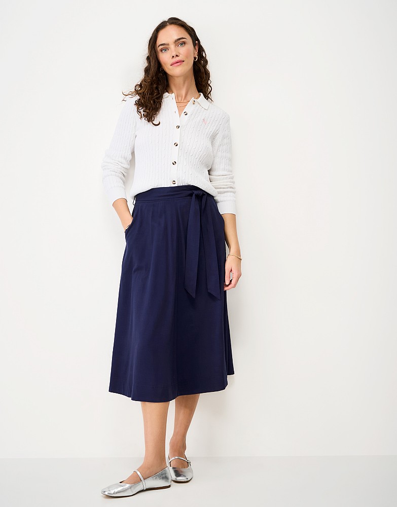 Tabitha Cotton Twill Midi Skirt in Navy Blue