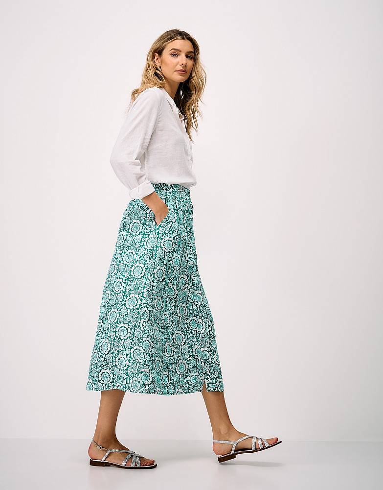 Ella Midi Skirt in Green Floral Print