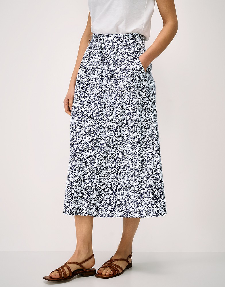 Women's Ella Midi Skirt in Navy Daisy Print from Crew Clothing Company