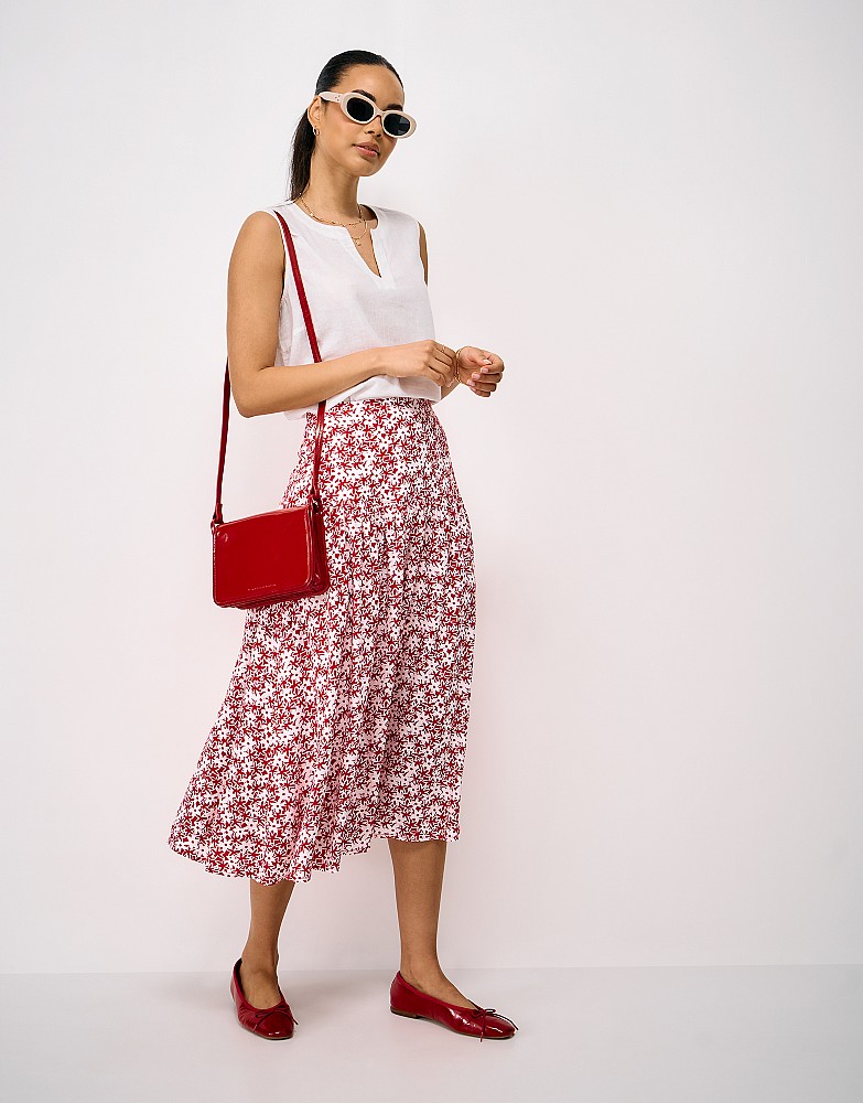 Dara Midi Skirt in Red and White Daisy Print