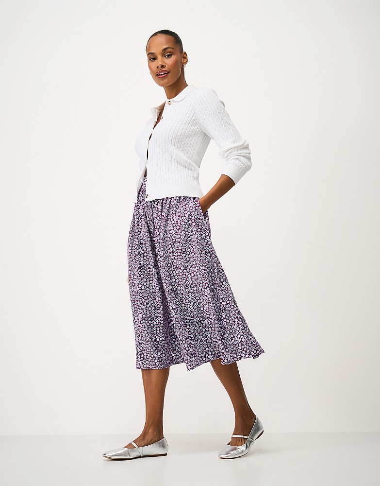 Rylee Midi Skirt in Fig Daisy Print