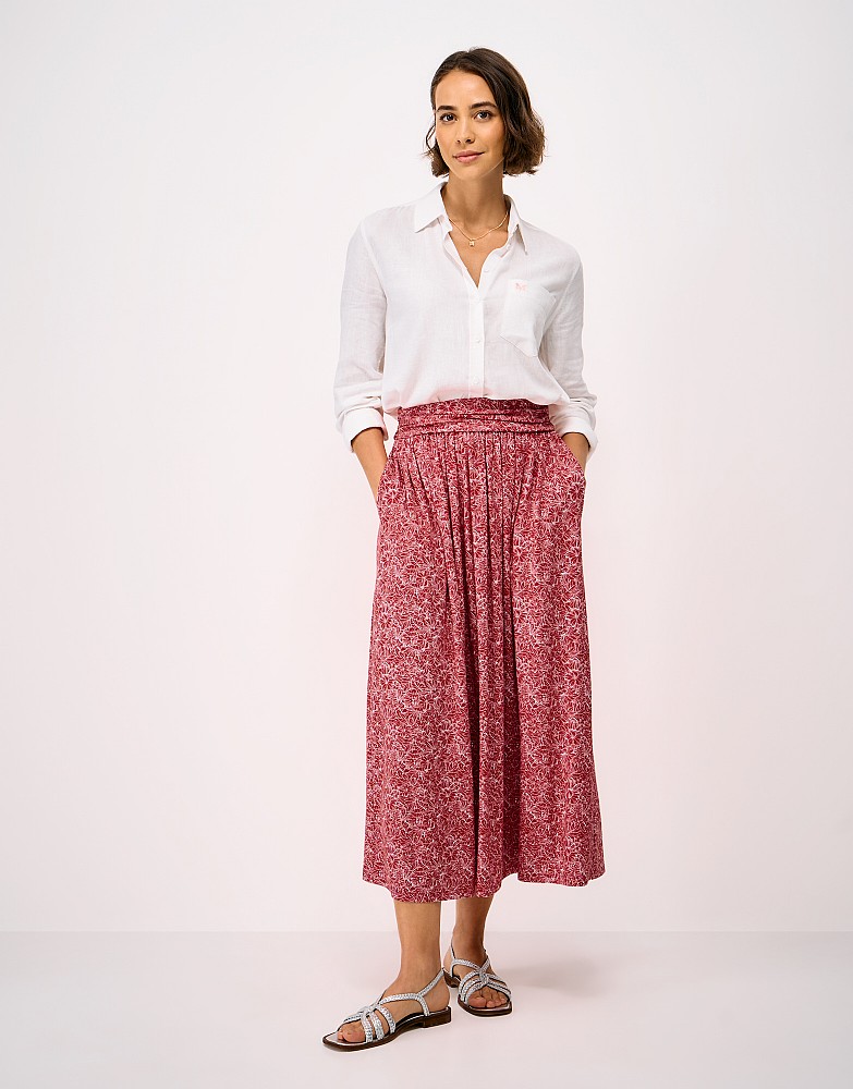 Alba Jersey Midi Skirt in Red and White Hibiscus