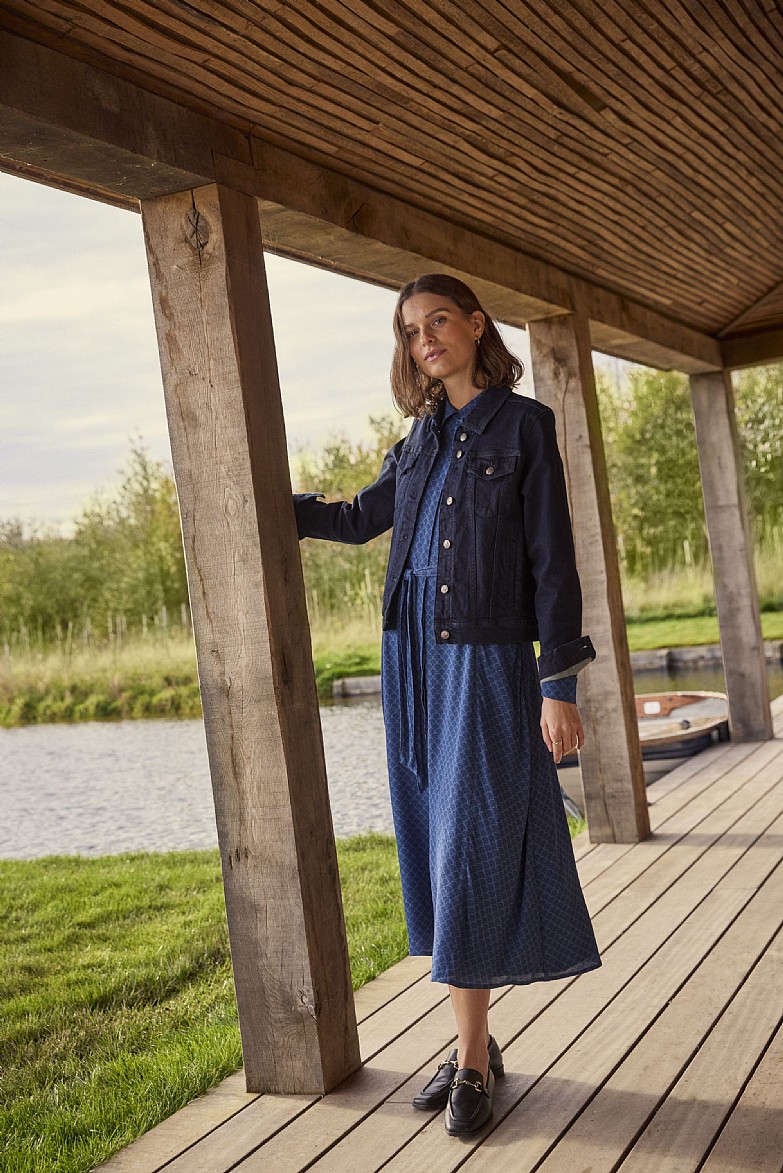 Sadie Long Sleeve Shirt Dress in Navy Shell Print