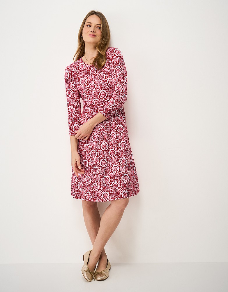 Lucy Jersey Dress in Red Floral Print