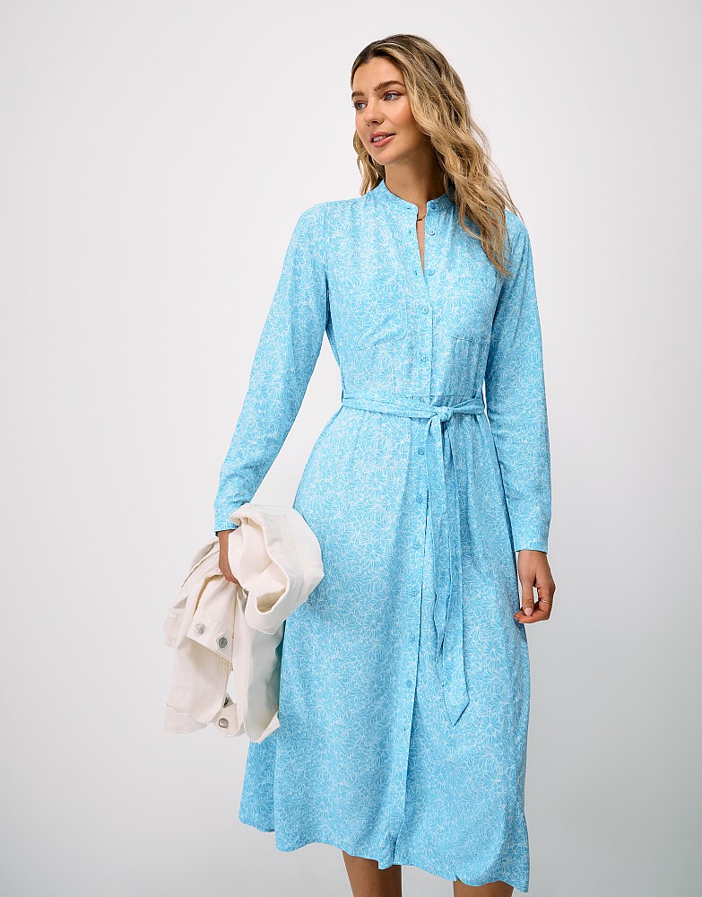 Savannah Cotton-Viscose Dress in Blue Hibiscus Floral Print