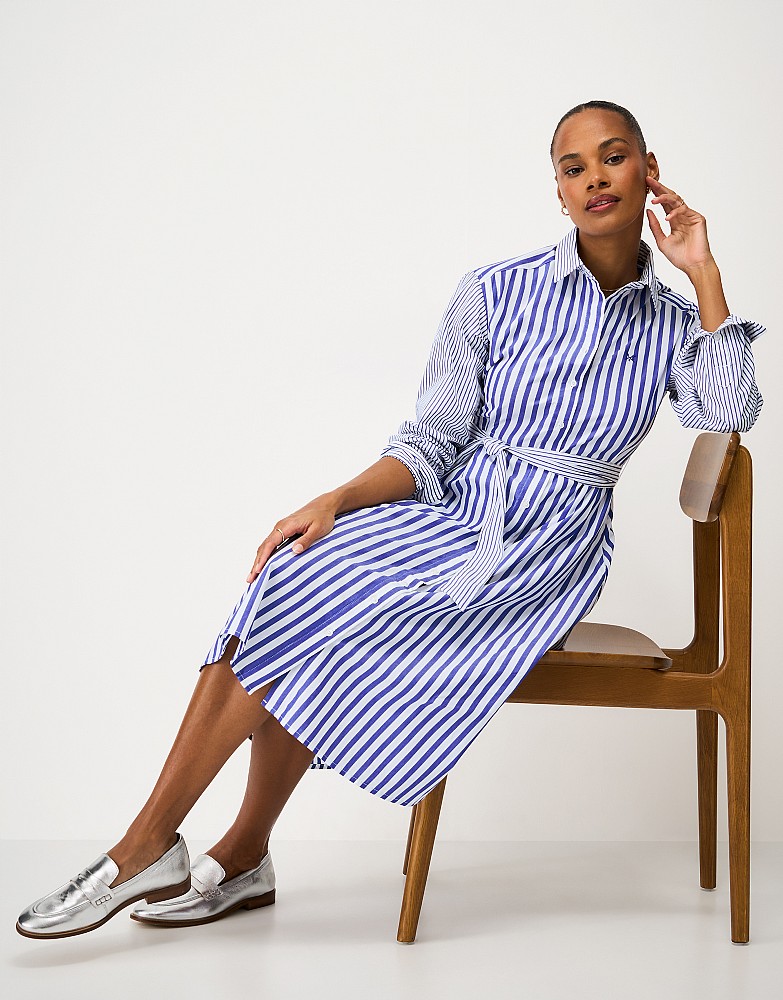 Long Sleeve Eleanor Striped Shirt Dress in Blue and White