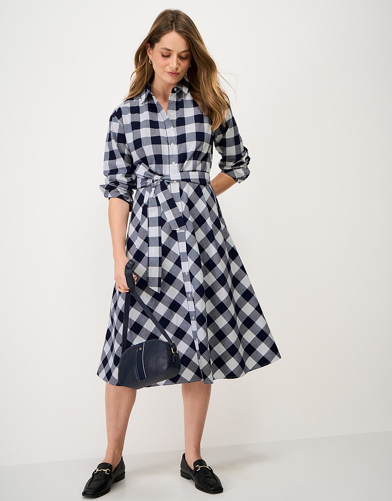 Ellie Linen-Blend Shirt Dress in Blue & White Gingham