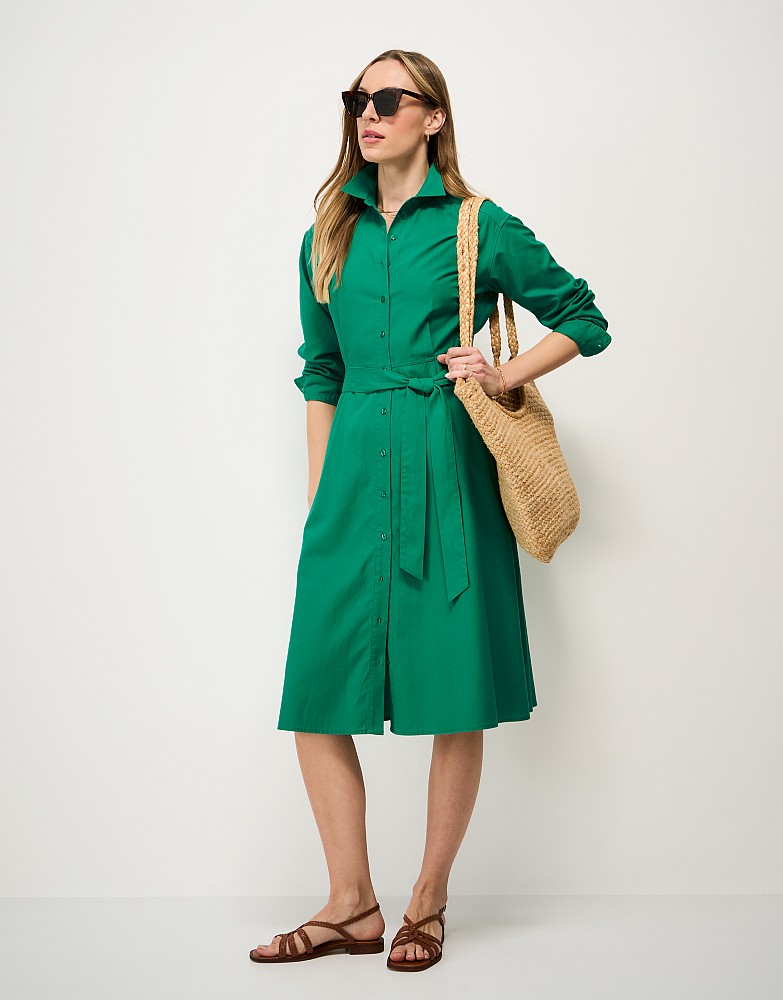 Ellie Linen-Blend Shirt Dress in Green