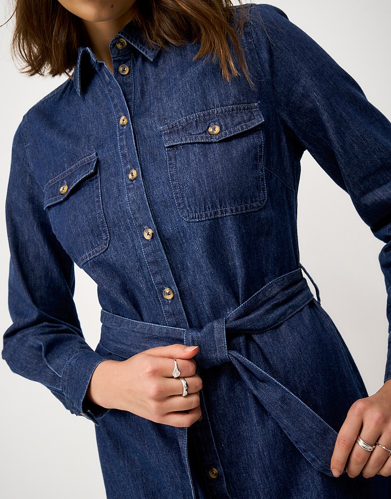 ladies denim shirt dress uk Jersey Denim Midi Shirt Dress