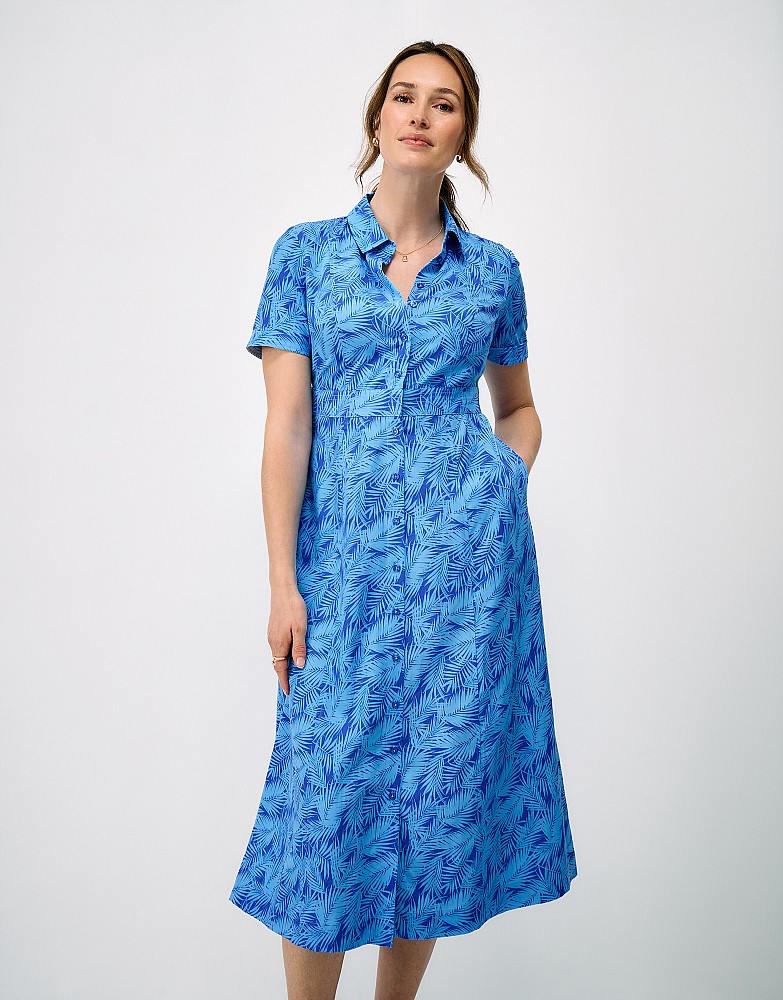 Demi Shirt Dress in Blue Palm Print