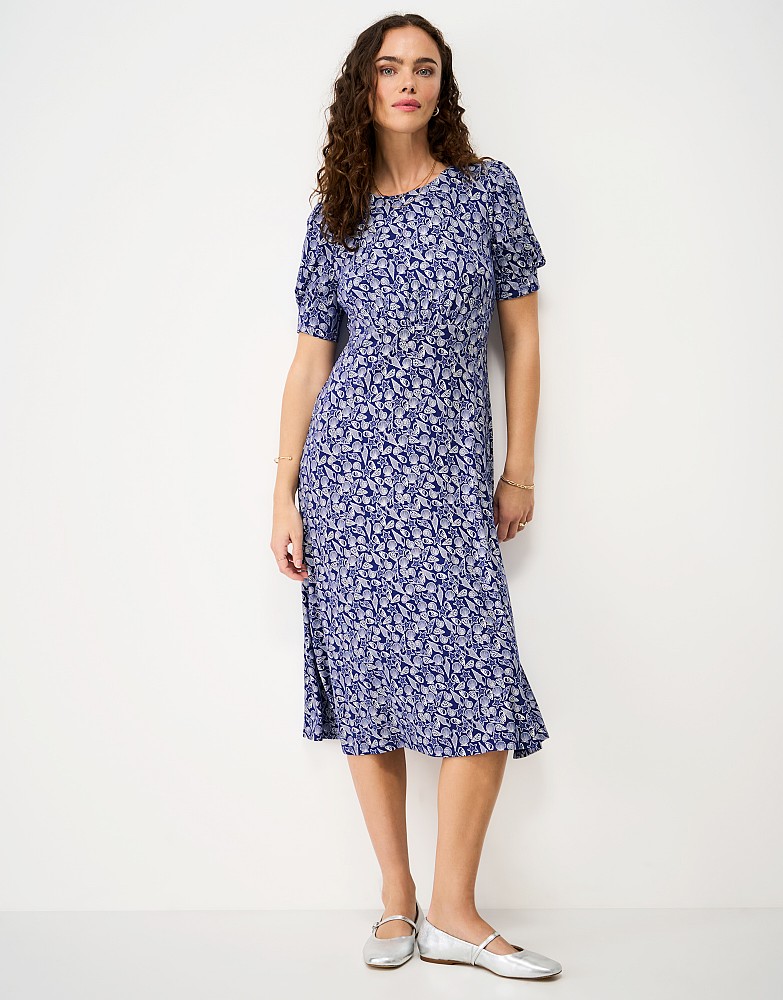 Scarlett Shell Print Jersey Tea Dress in Blue