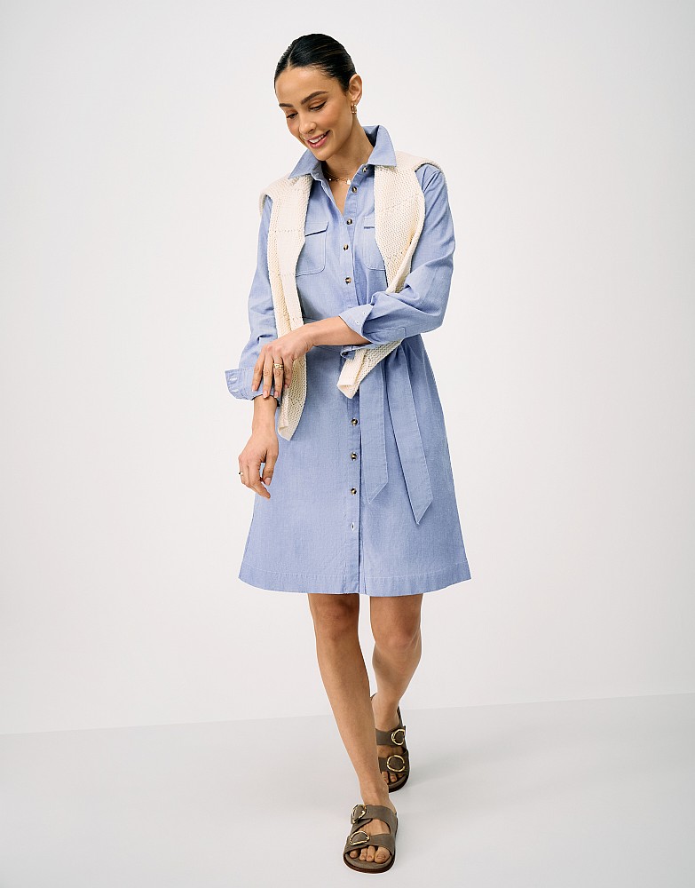 Jenn Linen Blend Shirt Dress in Chambray Blue