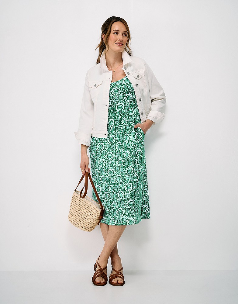 Polly Sleeveless Jersey Dress in Green Floral Print