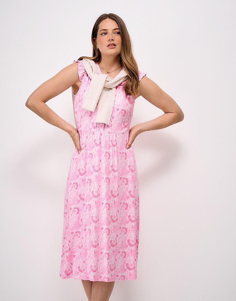 Lydia Frill Sleeve Jersey Dress in Pink Paisley Print