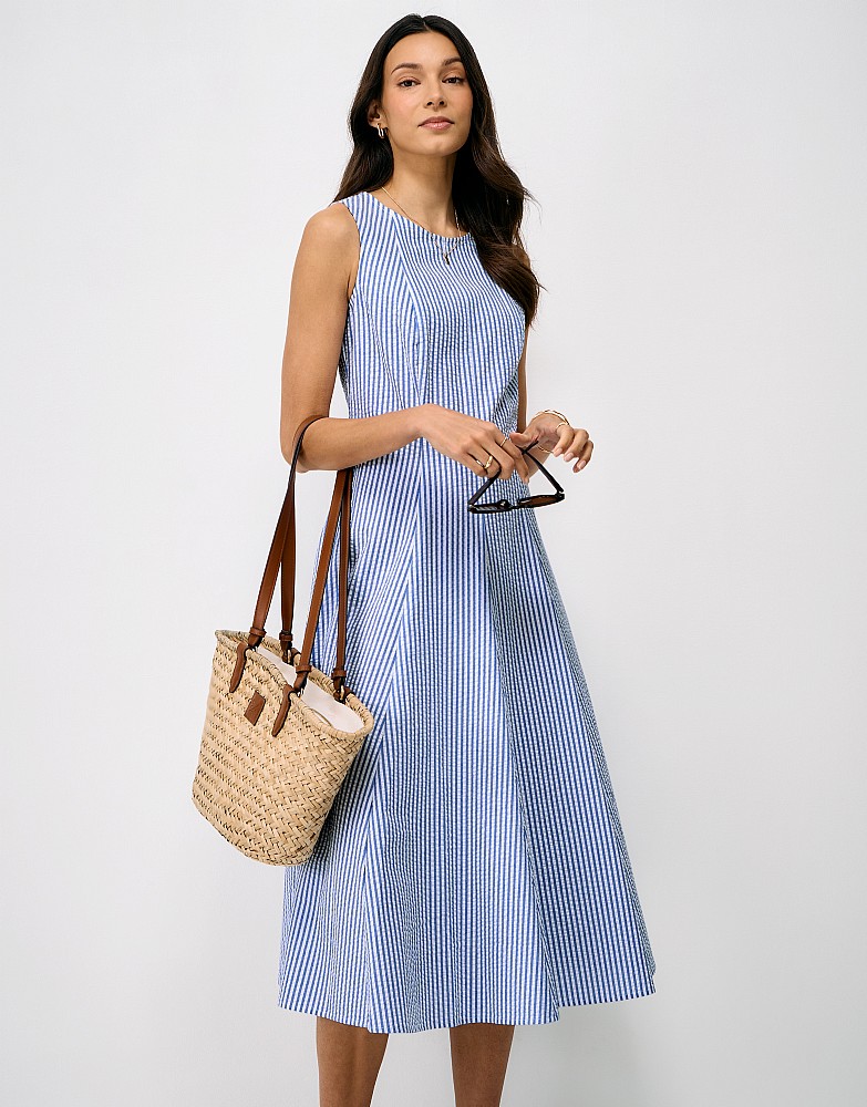 Flo Cotton Fit-&-Flare Dress in Blue Stripe