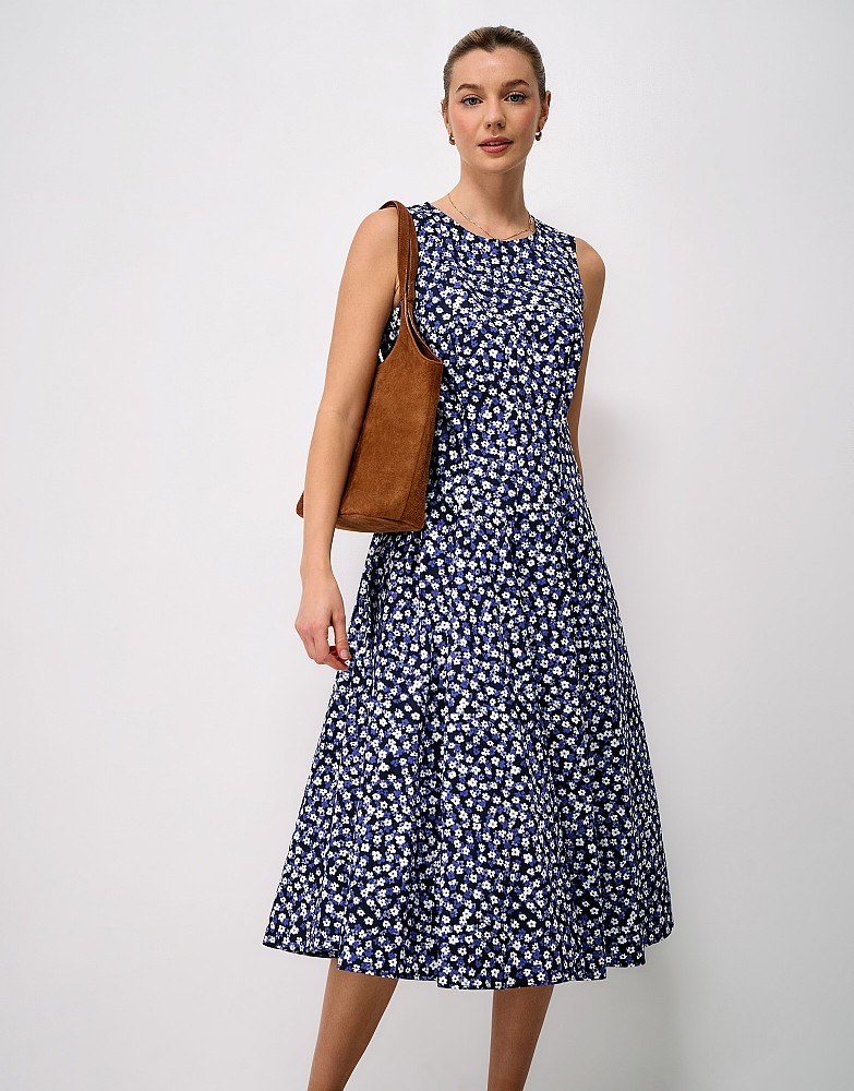 Flo Stripe Fit And Flare Dress in Blue Floral Print